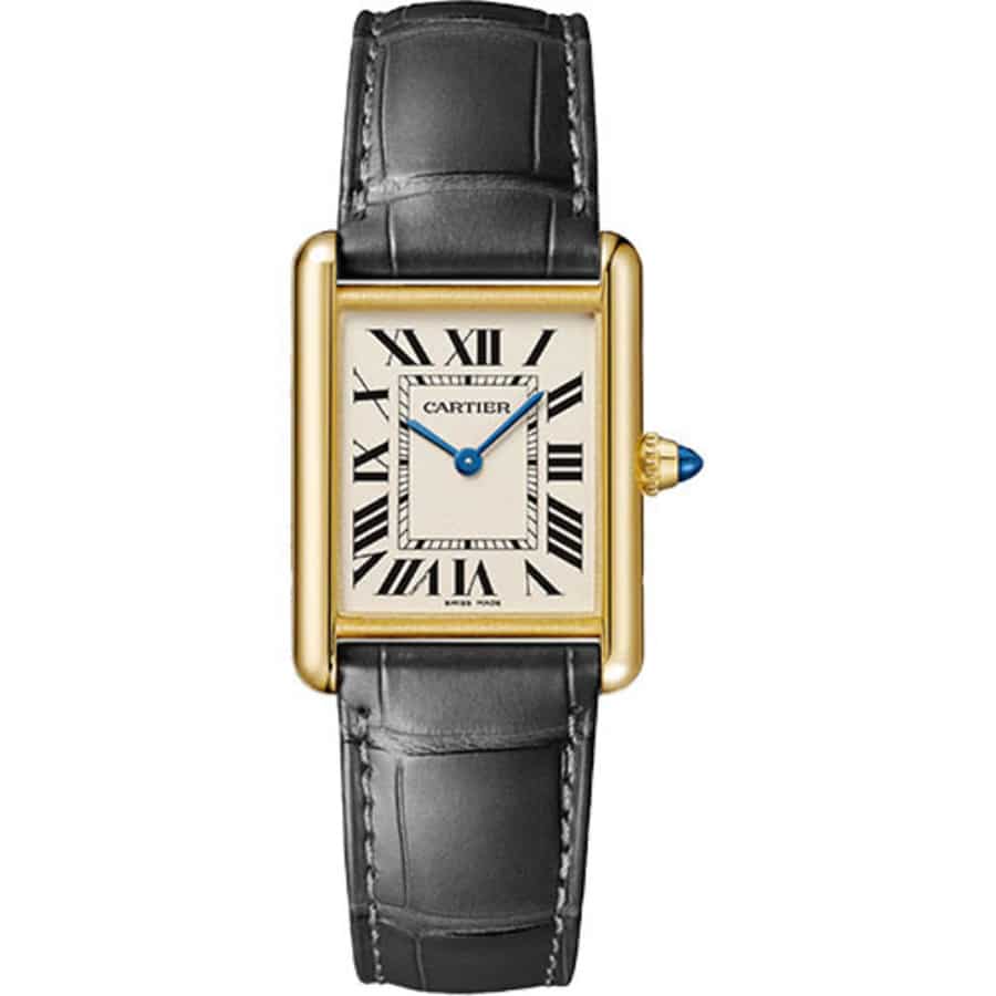 Cartier Tank Louis WGTA0067 Yellow Gold With Black Leather Watch Silver Dial