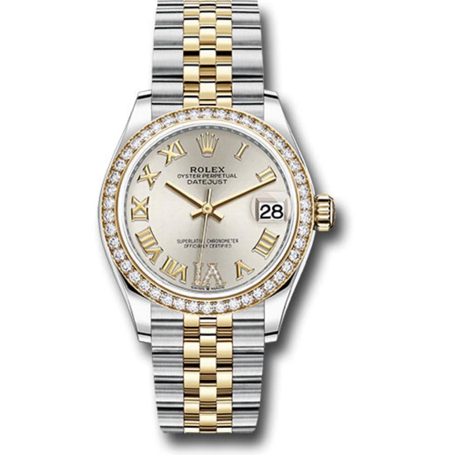 Rolex Datejust Jubilee 36mm Stainless Steel & Yellow Gold with Diamond Bezel Silver Roman Pave 6 Dial Watch 278383RBR