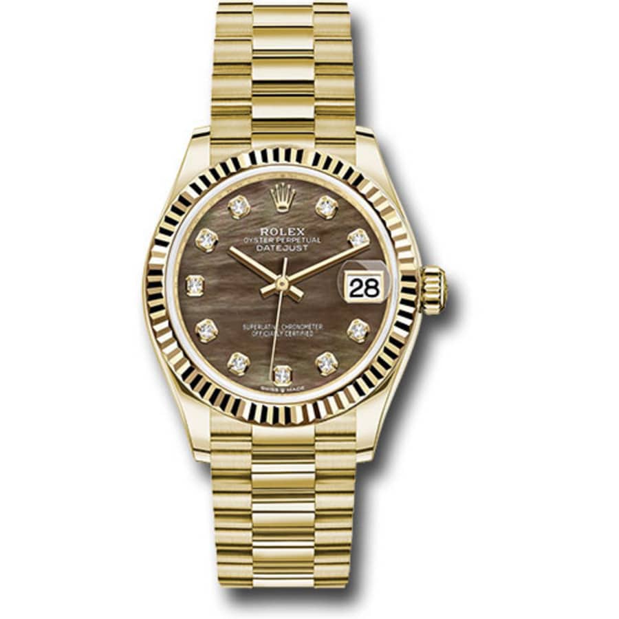 Rolex Datejust 31mm President Yellow Gold Watch Dark MOP Diamond Dial 278278