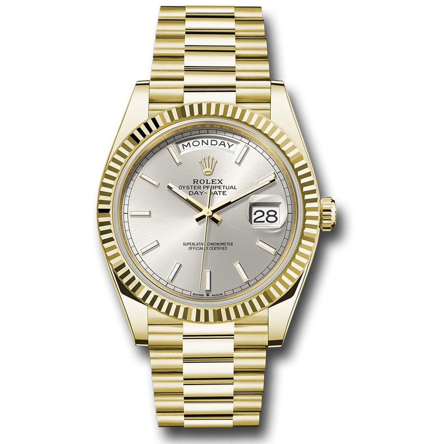 Rolex Day-Date 40mm President Yellow Gold Watch Silver Index Dial 228238
