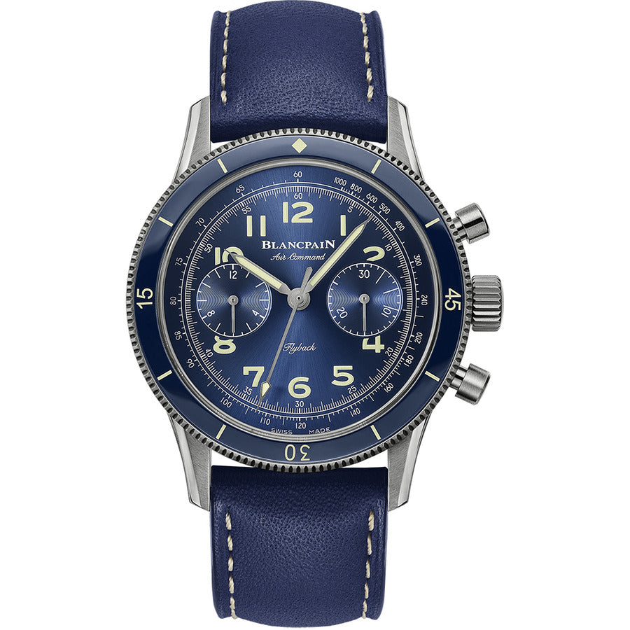 Blancpain Air Command Flyback AC02-12B40-63A Titanium with Blue Leather Watch Blue Dial