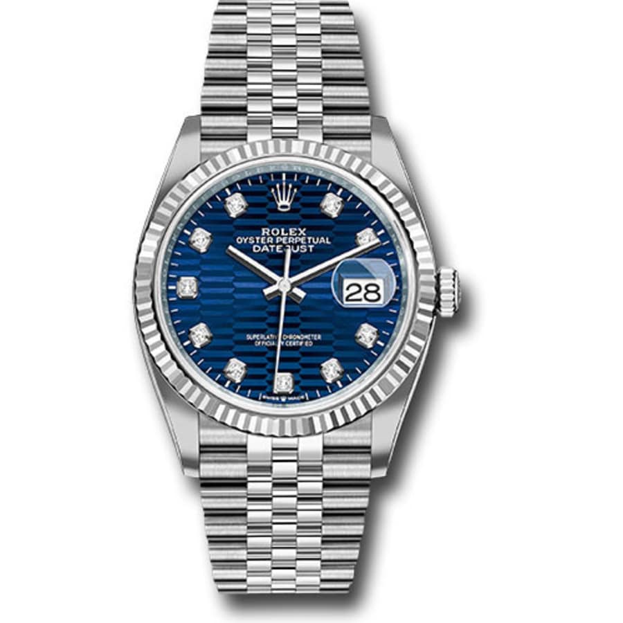 Rolex Datejust 36 Jubilee 126234 Stainless Steel Watch Blue Fluted Motif Diamond Dial
