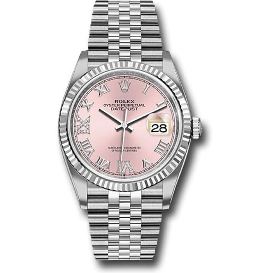 Rolex Datejust 36 Jubilee 126234 Stainless Steel Watch Pink Roman 6 and 9 Diamond Dial