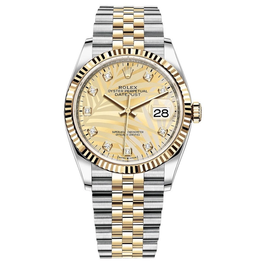 Rolex Datejust 126233 36MM Stainless Steel & Yellow Gold with Champagne Palm Diamond Watch