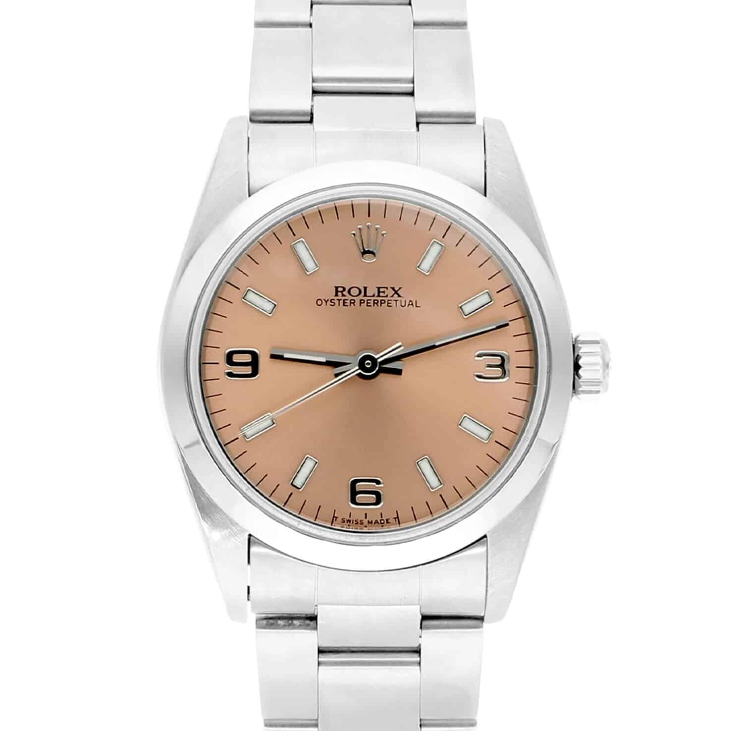 Rolex Oyster Perpetual Midsize Salmon Dial Steel Ladies Watch 77080
