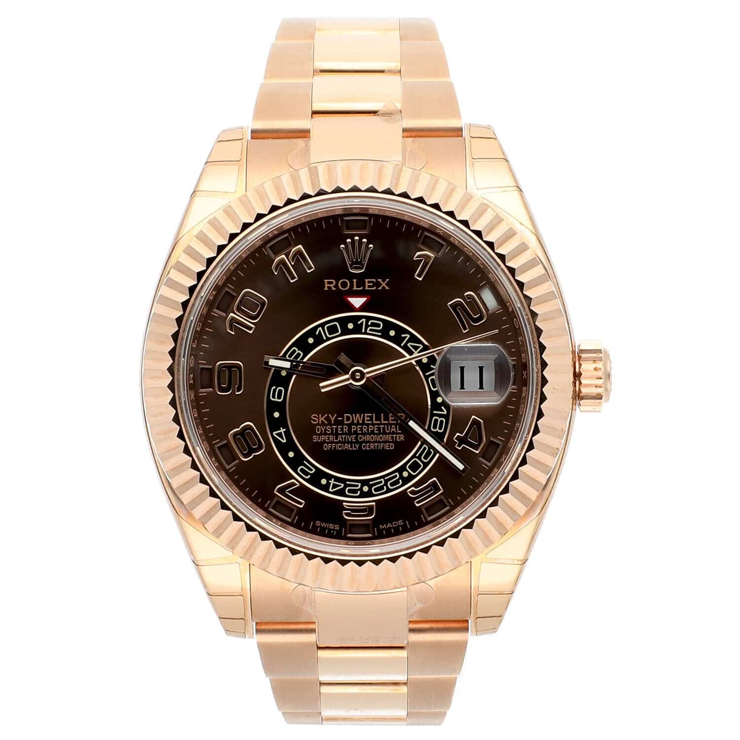 Rolex Sky-Dweller 42mm Everose Gold Mens Oyster Bracelet Watch 326935 