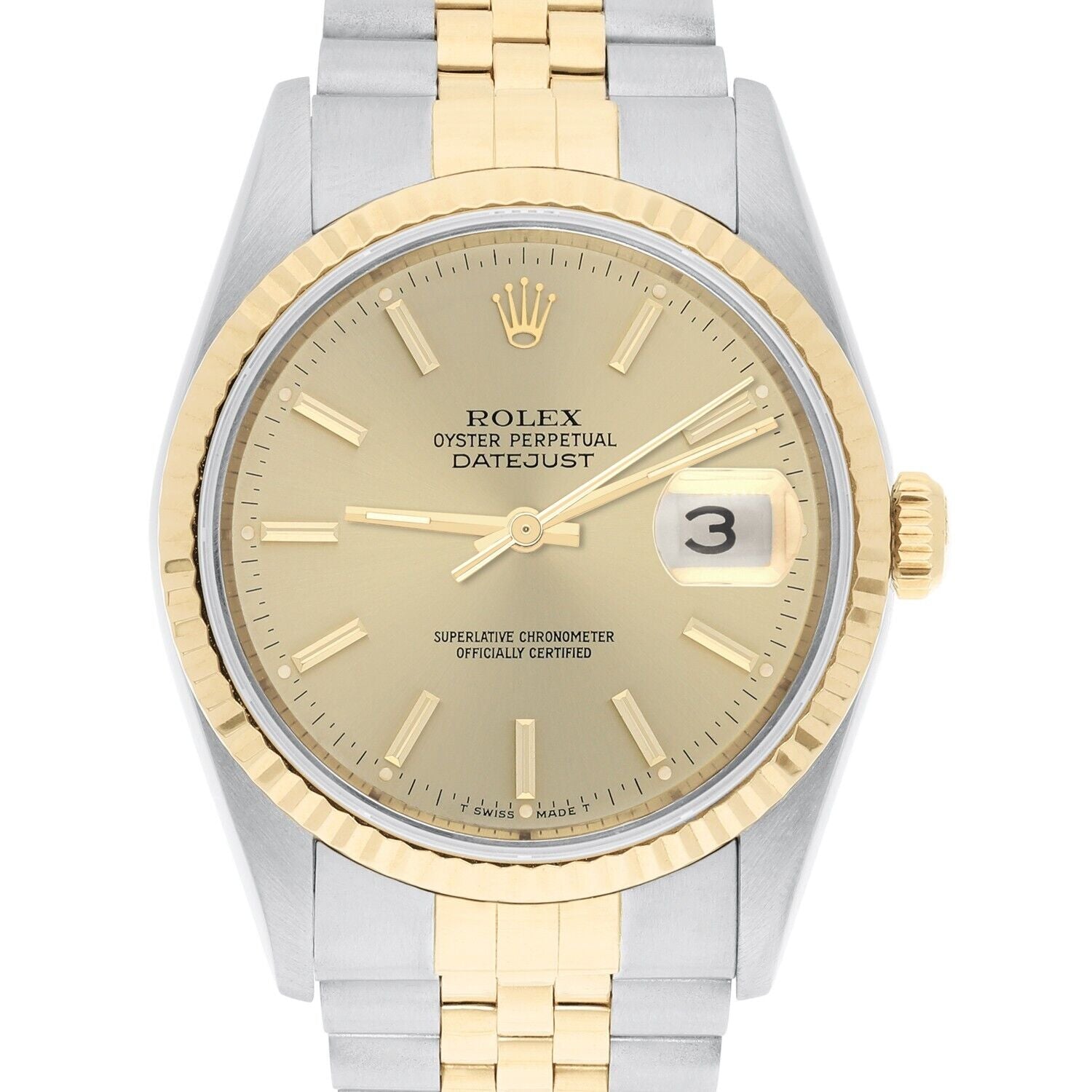 Rolex Datejust 36mm Two Tone Champagne Index Dial Jubilee 16233 Circa - 2000