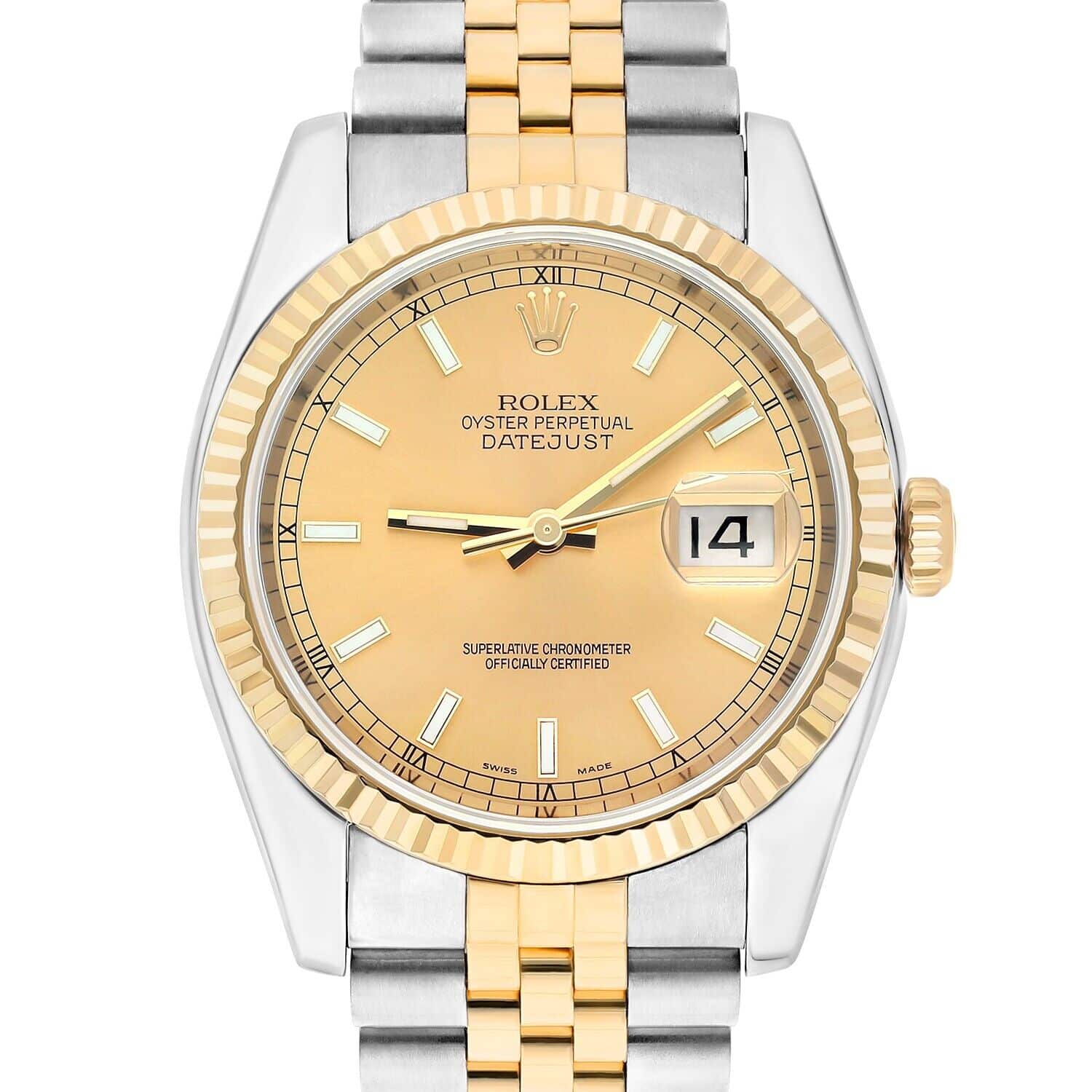 Rolex Datejust 36 Gold & Steel 116233 Watch Champagne Index Dial Jubilee Watch