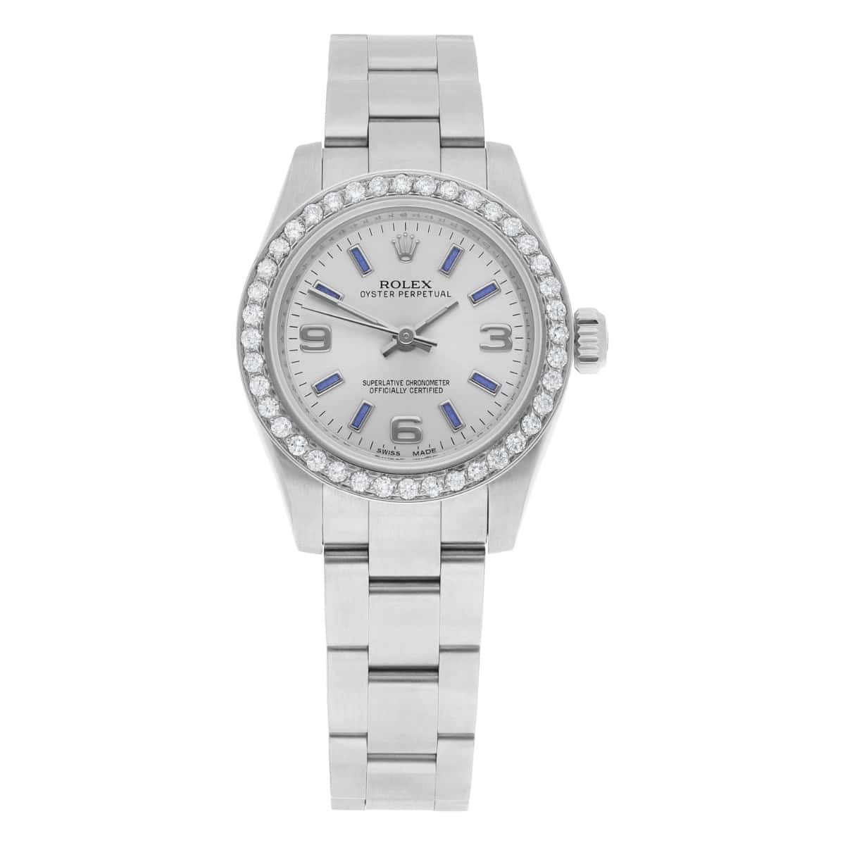 rolex-oyster-perpetual- 176200-silver-dial-diamond-bezel