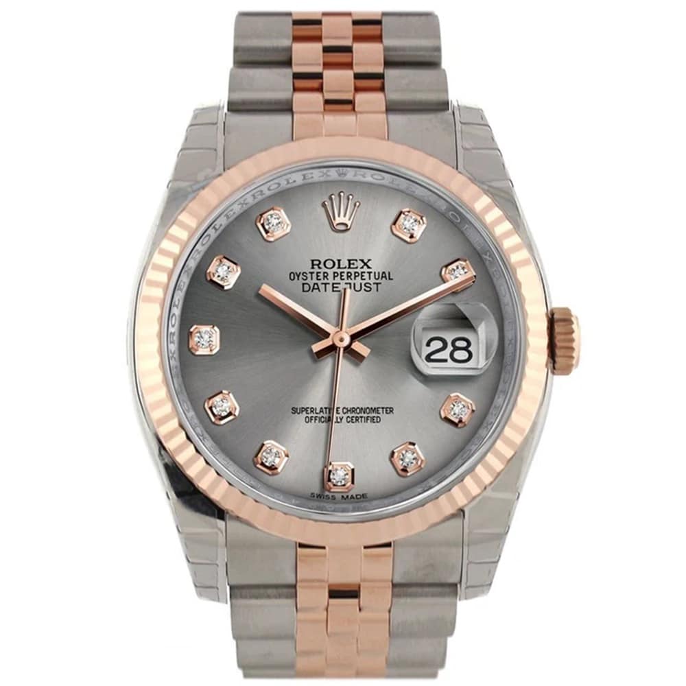 Rolex Datejust 116231 Steel and Rose Gold 36mm Watch Factory Grey Diamond Dial Jubilee Band