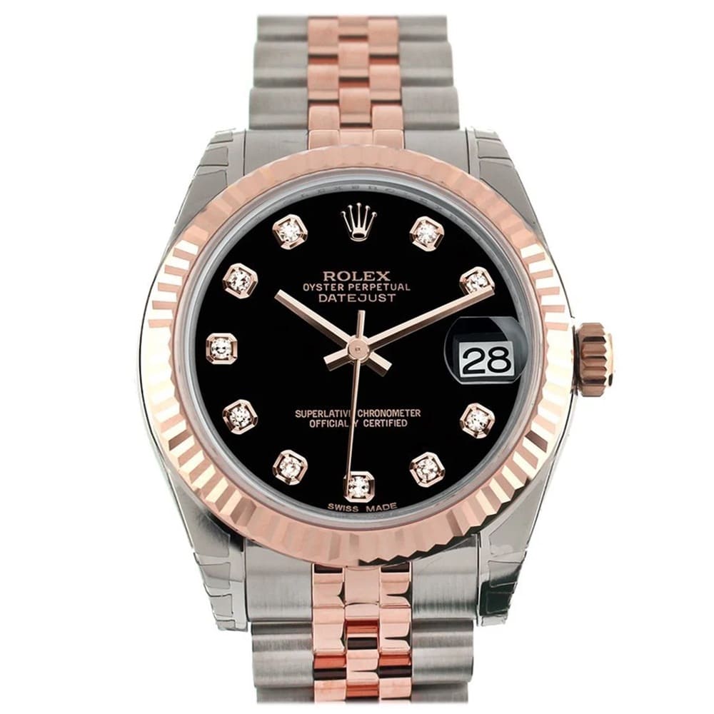 Rolex Datejust 31mm Stainless Steel & Rose Gold Watch Factory Black Diamond Dial 178271