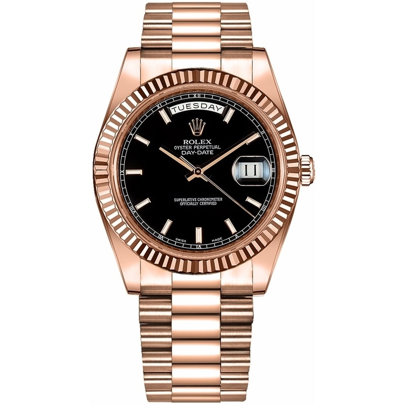 Rolex Day-Date II Black Index Dial Rose Gold Watch 218235