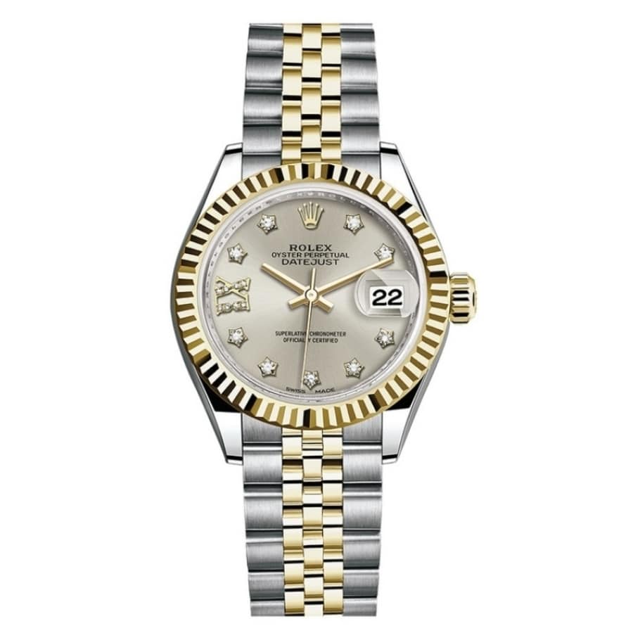 Rolex Lady-Datejust 28mm Jubilee Stainless Steel & Yellow Gold Watch Silver Star Diamond Dial 279173