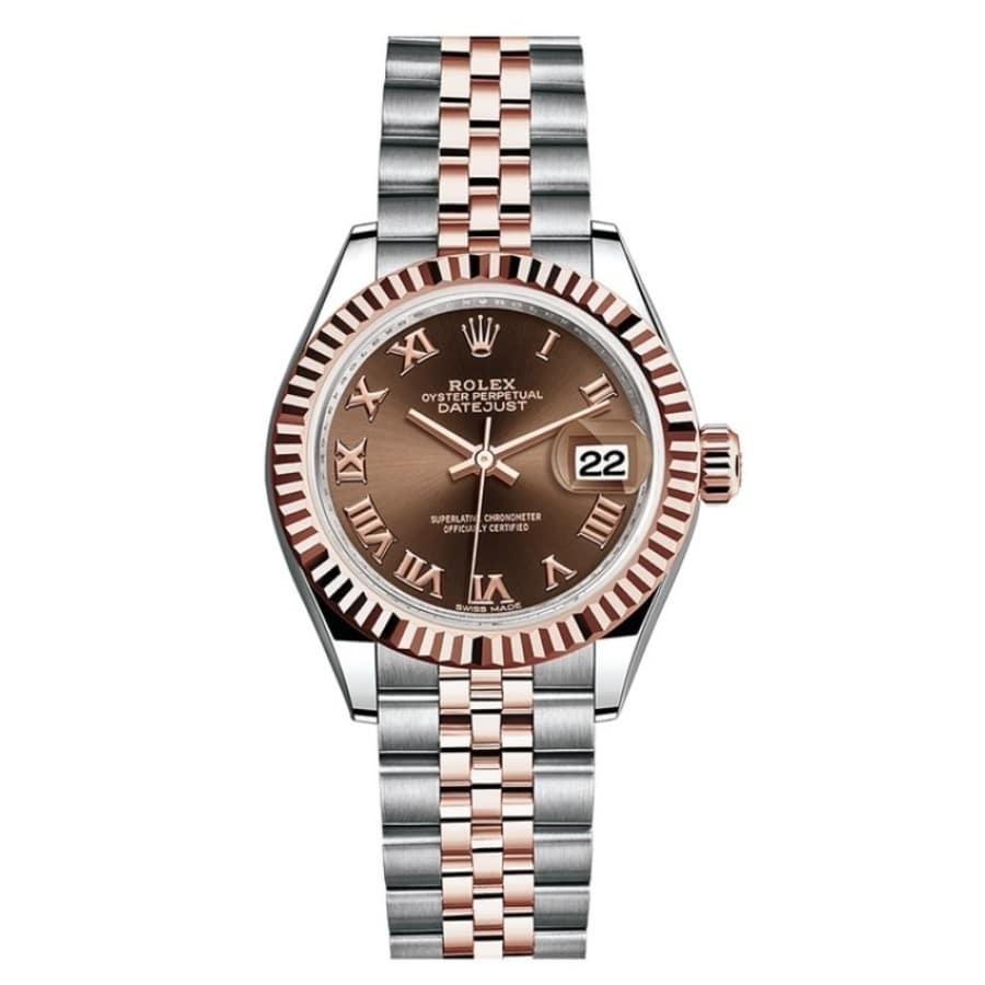 Rolex Datejust Jubilee Stainless Steel & Rose Gold Watch Chocolate Roman Dial 279171