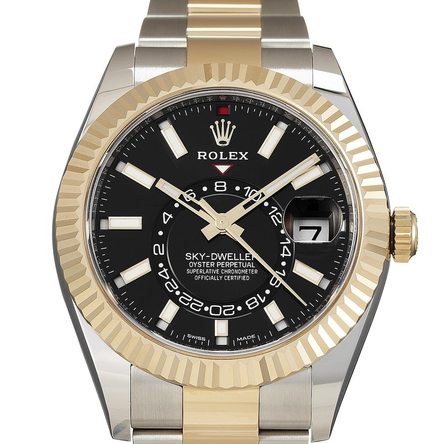 Rolex Sky-Dweller 326933 Stainless Steel Yellow Gold with Black Dial Watch