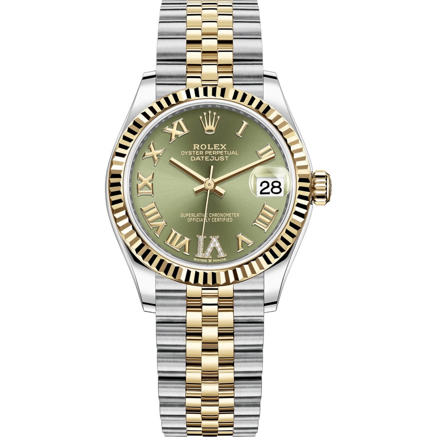 Rolex Datejust 278273 Stainless Steel and Yellow Gold with Green Roman Pave 6 Dial Watch