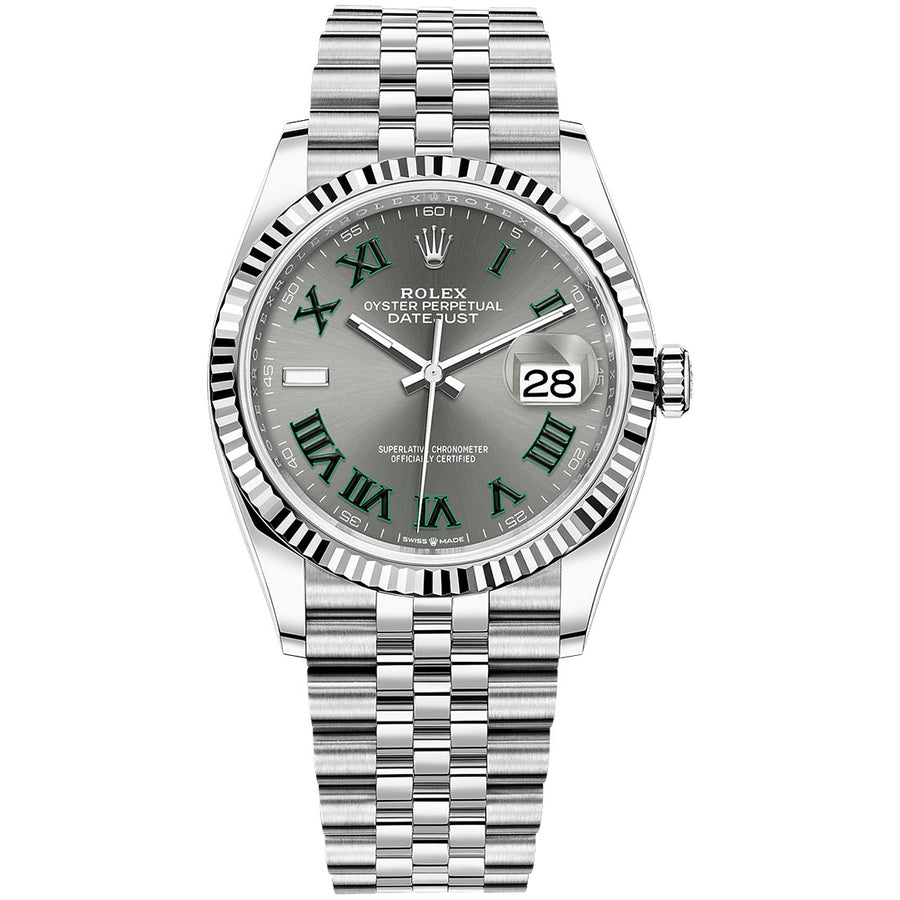 Rolex Datejust 36mm Jubilee 126234 Stainless Steel Watch Grey Green Roman Dial