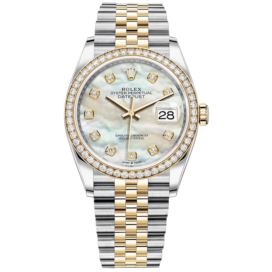 Rolex Datejust 36mm Jubilee 126283RBR Steel & Yellow Gold Watch Mother-of-Pearl Diamond Dial