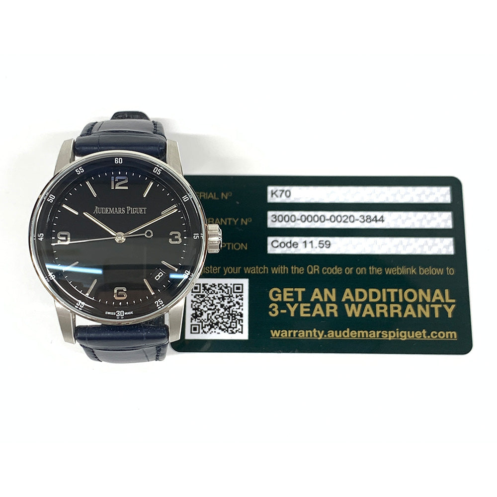 AP Code 11.59 White Gold with Blue Leather Watch Blue Dial