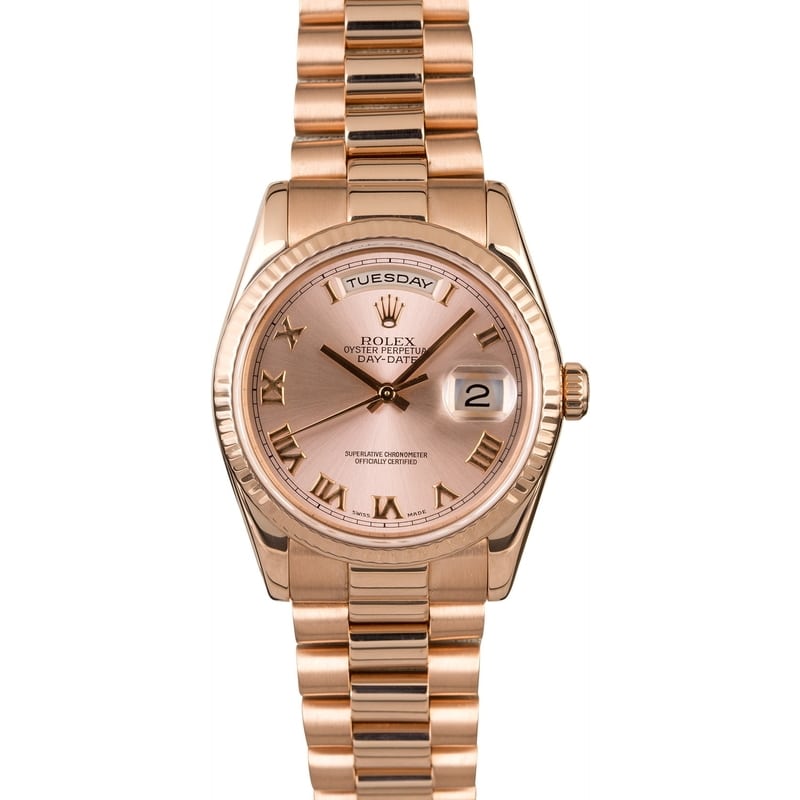 Rolex Day-Date President Rose Gold Watch Pink Roman Numeral Dial 118235